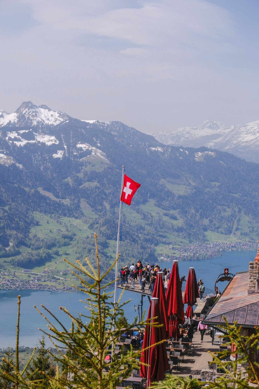swiss flag on mountain